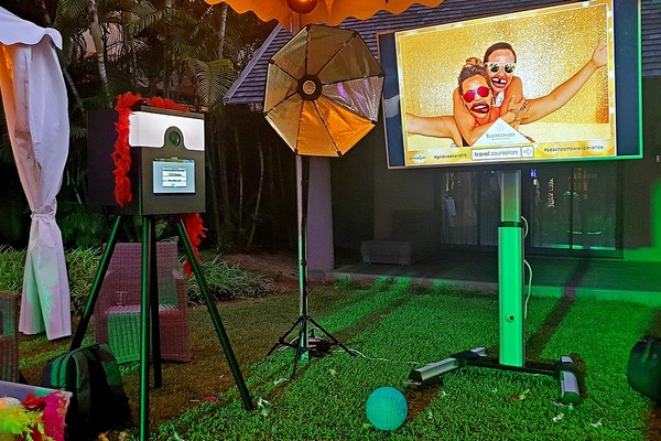 Photo booth setup at Hotel with wide screen on tripod