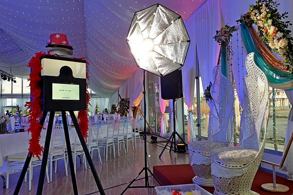Photo booth setup in Hall for hindu wedding