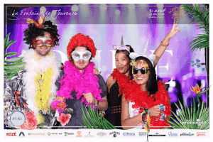 Animated photo with disguised guests having fun and wearing props at Pure event Mauritius
