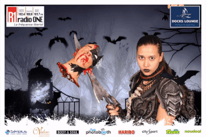 Halloween Animated photo with Radio One at docks lounge Caudan Mauritius. cemetery background with bats animation.