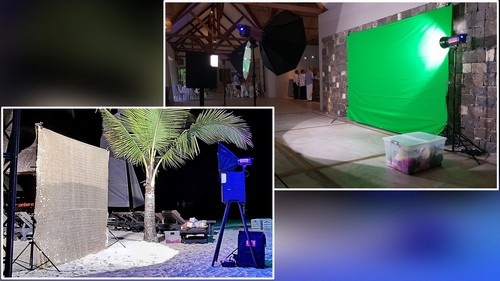Photo Booth Green screen setup to replace background or gold glowing backdrop Mauritius